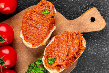 Pepper pate dip red pepper roasted vegetable hummus appetizer vegetable dish fresh gourmet food...