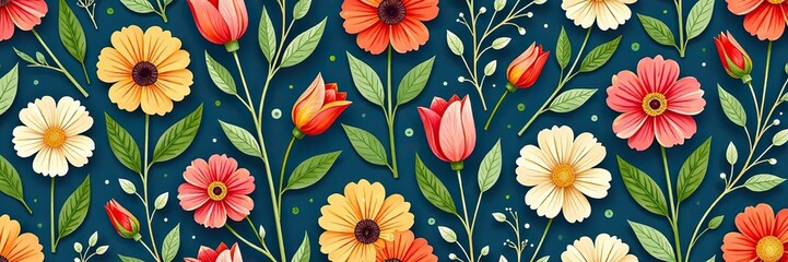 Obraz premium Poplar flowers plants seamless pattern design for fabric, wallpaper, packaging, plants, seamless