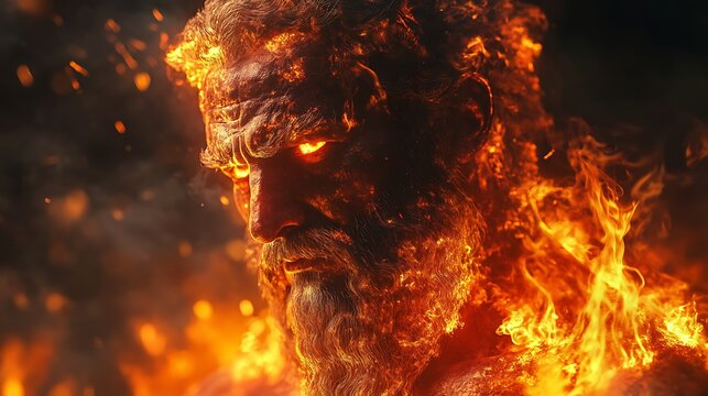 Fiery prometheus god of fire with intense flame picture