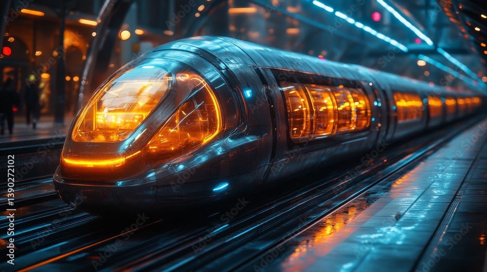 Fototapete high tech smart train waits at a futuristic urban station, showcasing advanced automation and infras