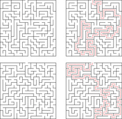Complex Maze Puzzles Solutions and Paths Illustrated