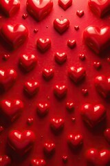 Red patterned background with heart shapes in varying sizes and shades of red, perfect for Valentine's Day designs, Valentine's Day,  celebration