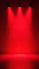 Red room studio with light red gradient spotlight backdrop, ideal for product or artwork display,  red room,  studio