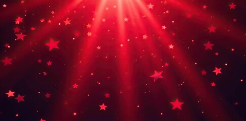 Red stars background with three light rays shining through, creating a dramatic and captivating image,  light rays,  energy