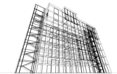 Modern architectural building 3d rendering