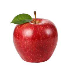 Ripe Red Apple with Green Leaf and Stem Delicious Fruit High Quality Isolated Photo