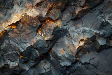Obraz premium Dark stone textures with glowing golden veins create a dramatic visual contrast, perfect for bold and dynamic designs.