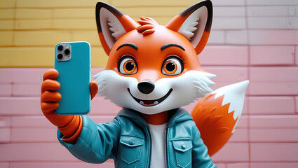 3D Character Fox Holding Phone