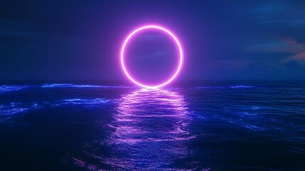 Futuristic neon circle in ocean waves creating stunning visual effects picture