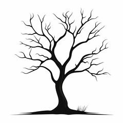 Black Silhouette Tree with Bare Branches: Abstract Nature Design and Grunge Silhouette Art