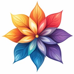 Vibrant Floral Art Illustration: Colorful Botanical Design with Symmetrical Leaf Patterns & Nature-Inspired Organic Petals