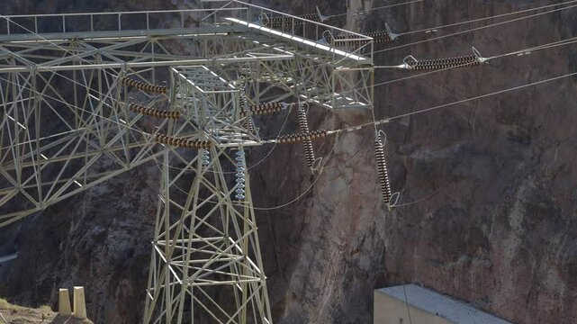 Hoover Dam power line tower over the Colorado River, Hoover Dam, Arizona, Nevada, USA