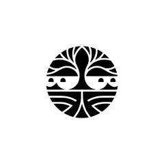 Minimalist Tree Logo in a Circle, Modern and Abstract Design