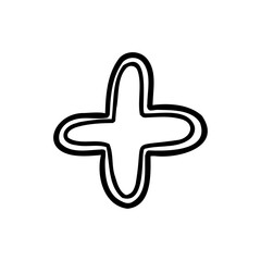 Obraz premium Stroke plus add symbol in outline hand drawn style. Vector illustration isolated on white background. For typography, font, shop, logo, alphabet, sales, signboard, education, branding, presentation.