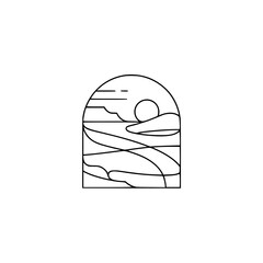 Minimalist Coastal Landscape Illustration: Line Art Sunrise
