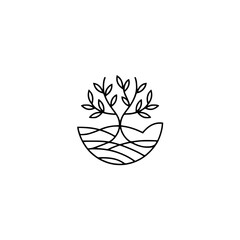 Minimalist Tree Logo: Black Outline on White, Nature & Sustainability
