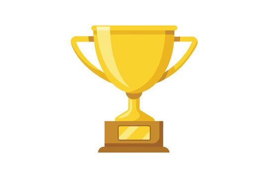 A golden trophy cup illustration with a wooden base on a white background.