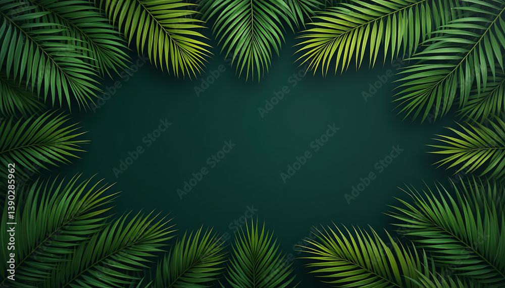 Fototapete layered palm branch borders on top and bottom with open center space for inspirational text or messa