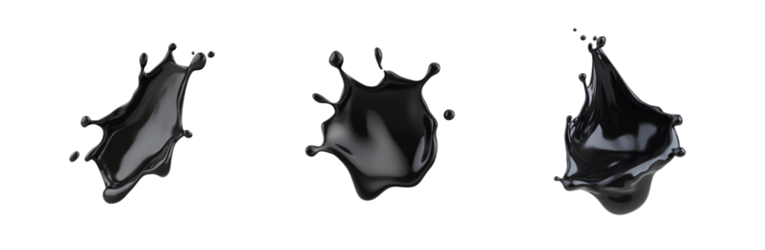 Black ink splashes captured in dynamic and artful flowing movement without background distraction