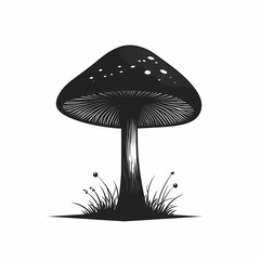 Black and White Fungal Vector: Organic Mushroom Illustration in Nature Graphics