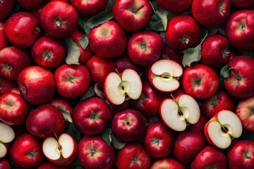Freshly Sliced Red Apples on Display / Close-Up of Cut Red Apples