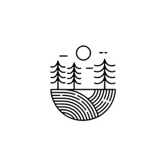 Minimalist Forest Landscape Icon: Simple Line Art, Nature Concept