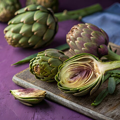 Obraz premium artichokes close up on a purple surface