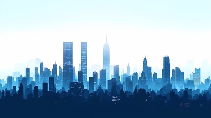 Naklejka premium Vibrant Urban Skyline: Digital Art Cityscape with Skyscrapers at Sunset