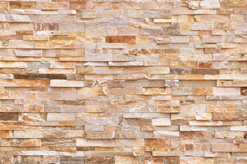 Natural Stone texture background. Beige brown color. Square rectangle shape in horizontal row stripe. Material for architectural decoration, wall cladding panel for facade, hotel, pool villa, resort.