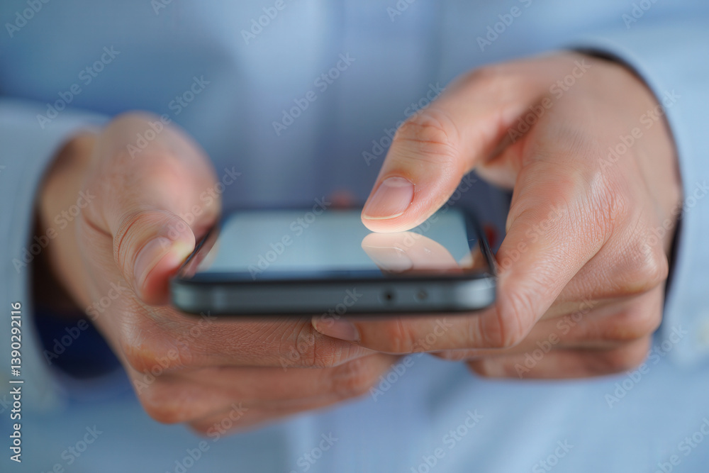 Poster a hand holding a smartphone displaying a text message.