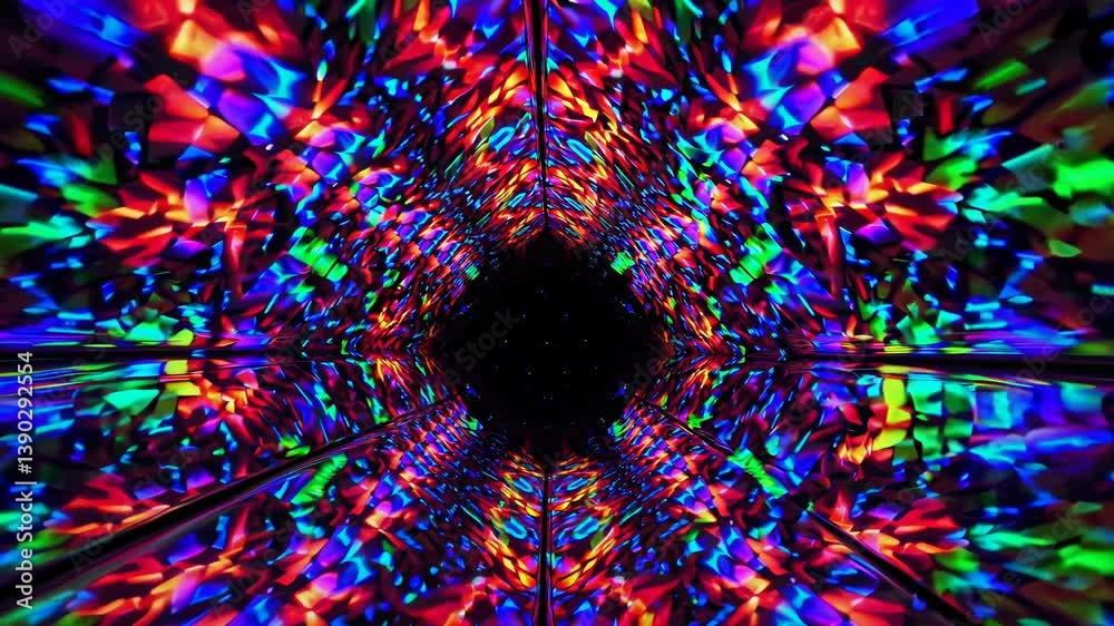 Poster vibrant and colorful tunnel with kaleidoscopic patterns creating an abstract and psychedelic backgro