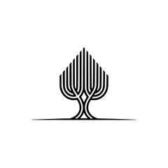 Minimalist Tree Logo: Abstract Black and White Design on Landscape Backdrop