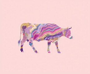 Fototapeta premium Hand-drawn agate cow with colorful layers
