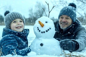 Icy sports for happy family: makes a white frost sculpture toget