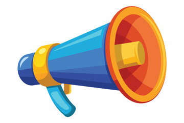 A cartoon illustration of a blue and orange megaphone.