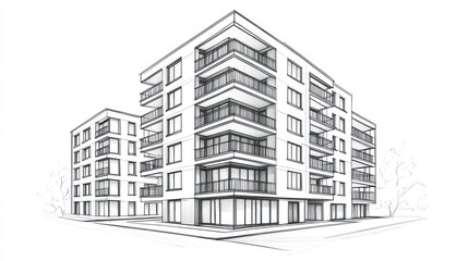 Fototapeta premium Architectural sketch of modern apartment complex