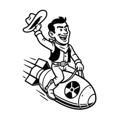 Cowboy Riding a Nuclear Bomb Vector Illustration