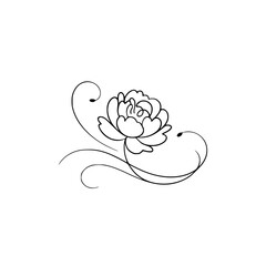 Elegant Minimalist Floral Line Art, Peony Illustration on White
