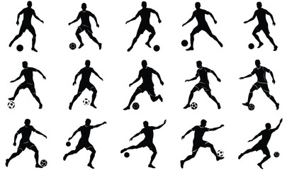 soccer playing silhouette isolated on white background