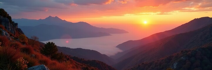 Fototapeta premium Majestic sunrise over the misty Taurus mountains in autumn, nature, misty