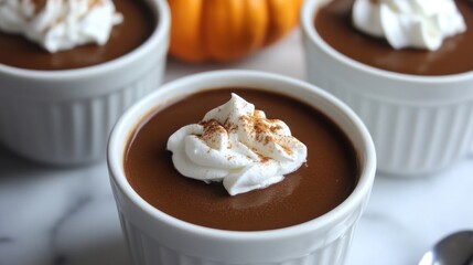 Delicious Chocolate Pudding with Whipped Cream, Autumn Season Dessert