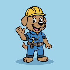 Cute Cartoon Dog Construction Worker Vector Illustration