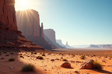 Massive rock formations jutting out of barren desert landscapes under the blazing sun,  formation,  natural