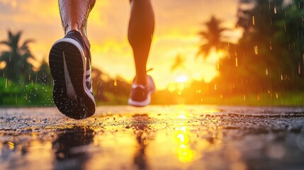 Athlete Marathon runner preparing for a race, stretching and focusing on mental preparation.