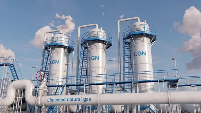 Time-lapse of a Natural Gas processing site. Utilizing modern equipment. 3D rendering.