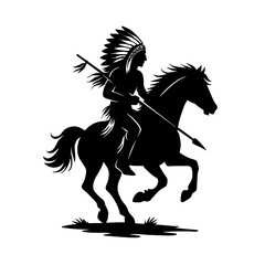 Native American Warrior on Horse Silhouette Vector Illustration