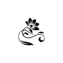 Elegant Floral Silhouette Design, Black and White Botanical Logo