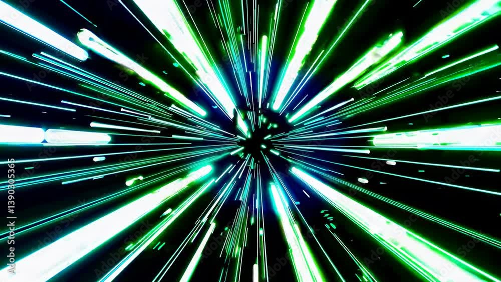 Canvas Prints bright green and blue streaks of light create a hyperspace jump effect, simulating rapid movement th