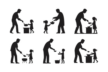 Obraz premium father cooking child vector art silhouette