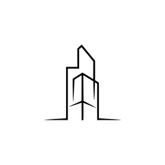 Minimalist Cityscape Logo: Black Lines on White Background